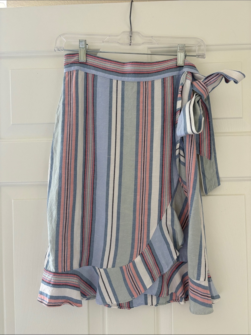 LOFT Blue and Pink Striped Wrap Skirt